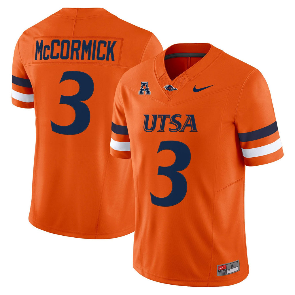 Sincere McCormick Jersey #3 UTSA Roadrunners 2025 Vapor Limited Stitched Orange