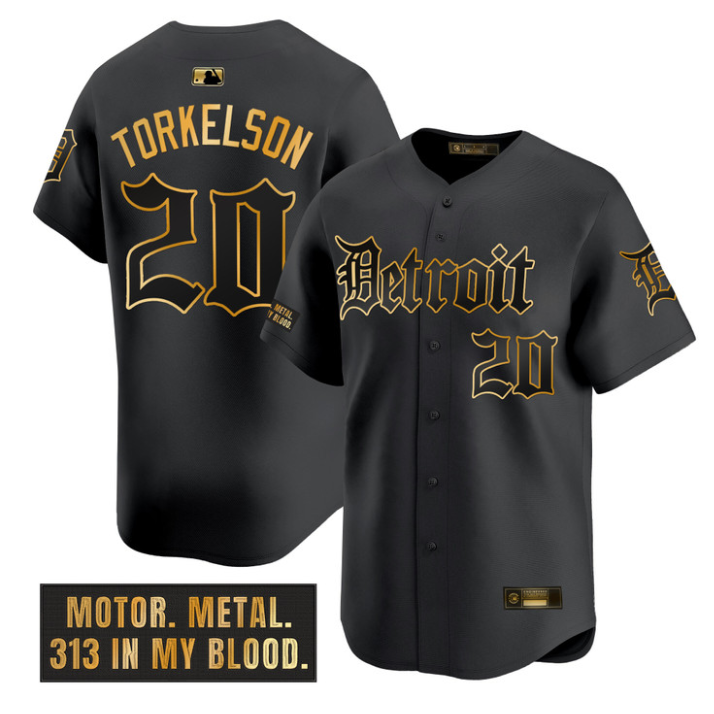 Spencer Torkelson Jersey #20 Detroit Tigers Motor Gothic Edition Black Gold