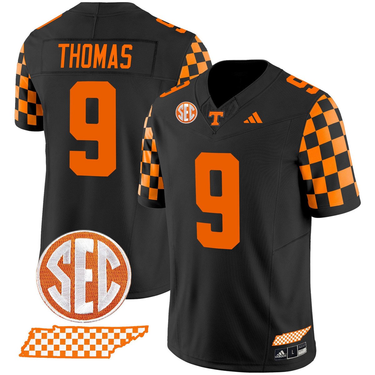 Star Thomas Jersey #9 Tennessee Vols Rebrand 2026 Checkerboard Stitched Black