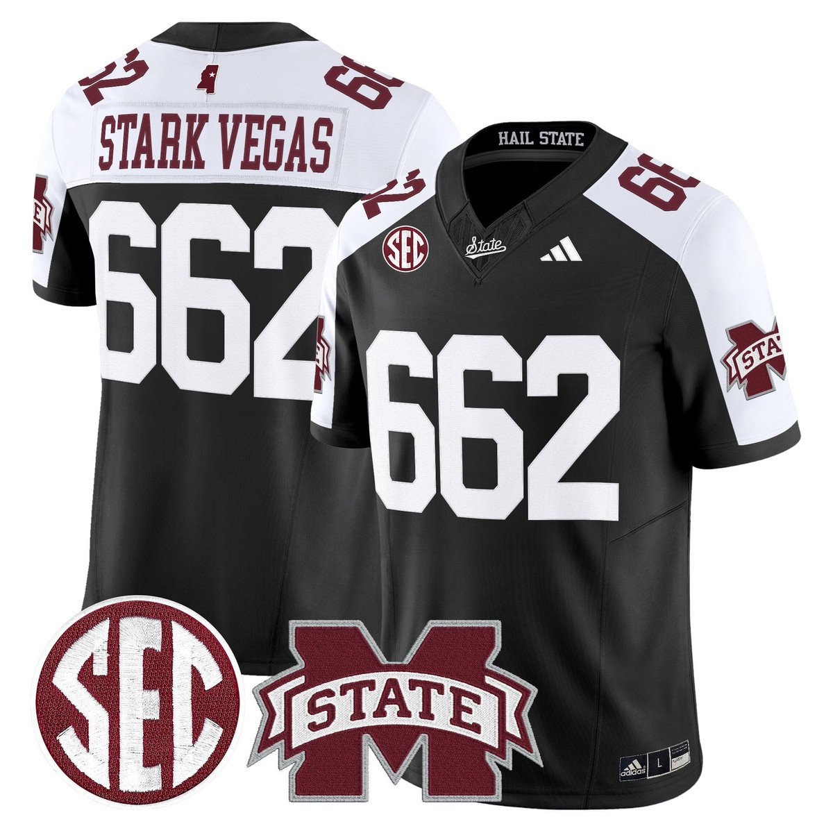 Stark Vegas Jersey #662 Mississippi State Bulldogs Dark Mode Stitched Black Alter