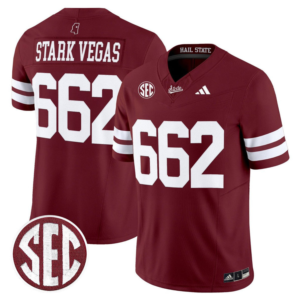 Stark Vegas Jersey #662 Mississippi State Bulldogs Dark Mode Stitched Maroon