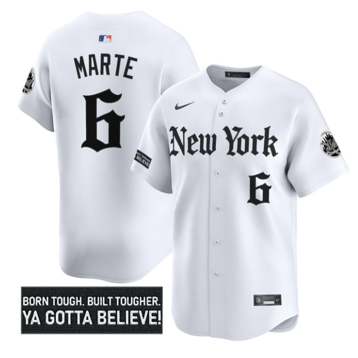 Starling Marte Jersey #6 New York Mets Gothic Borough Edition Stitched White
