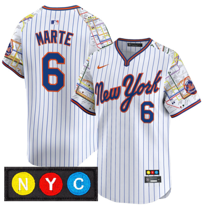 Starling Marte Jersey #6 New York Mets Subway Style Vapor Premier Limited Stitched Pinstripe