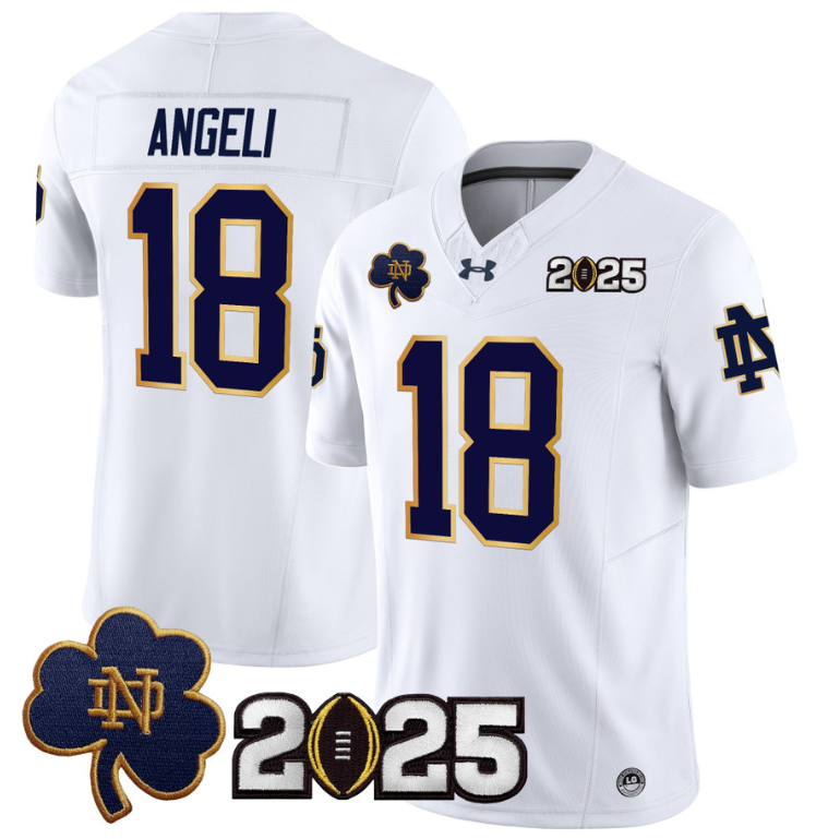 Steve Angeli Jersey #18 Notre Dame 2025 CFP Final Patch White