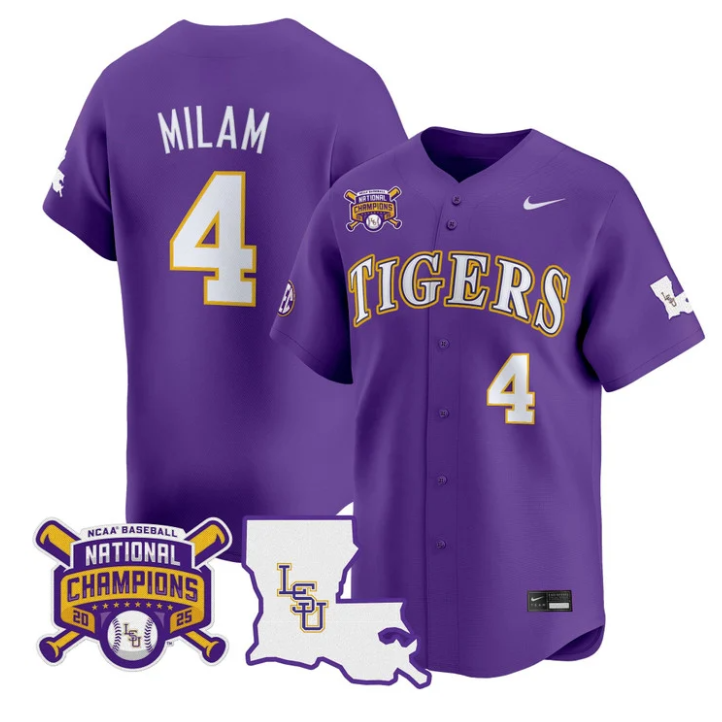 Steven Milam Jersey #4 LSU Tigers 2025 World Series Champions Stitched Purple