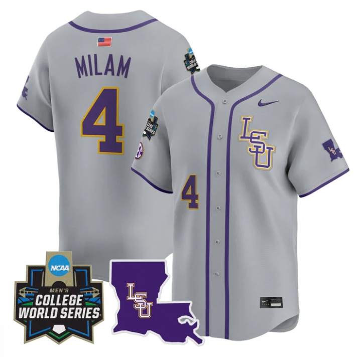 Steven Milam Jersey #4 LSU Tigers 2025 World Series Stitched Gray