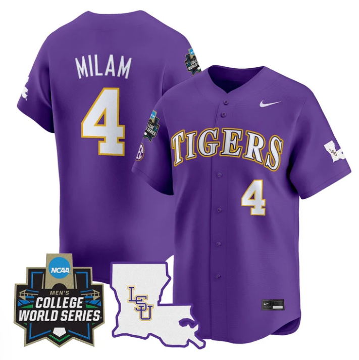 Steven Milam Jersey #4 LSU Tigers 2025 World Series Stitched Purple