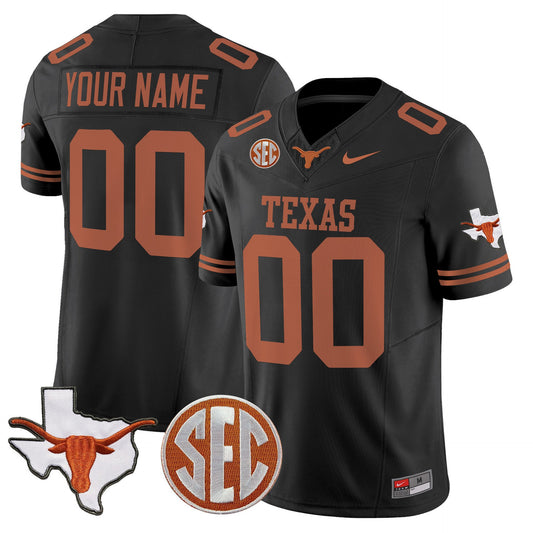 Custom Texas Longhorns Jersey 2025 State Map SEC Patch Stitched Black