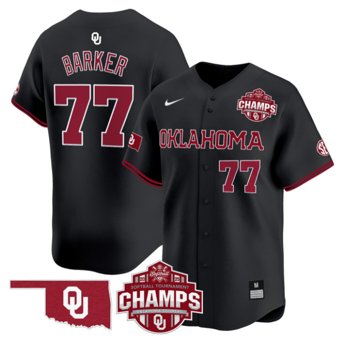 Sydney Barker Jersey #77 Oklahoma Sooners 2025 SEC Champions Patch Limited Stitched Crimson