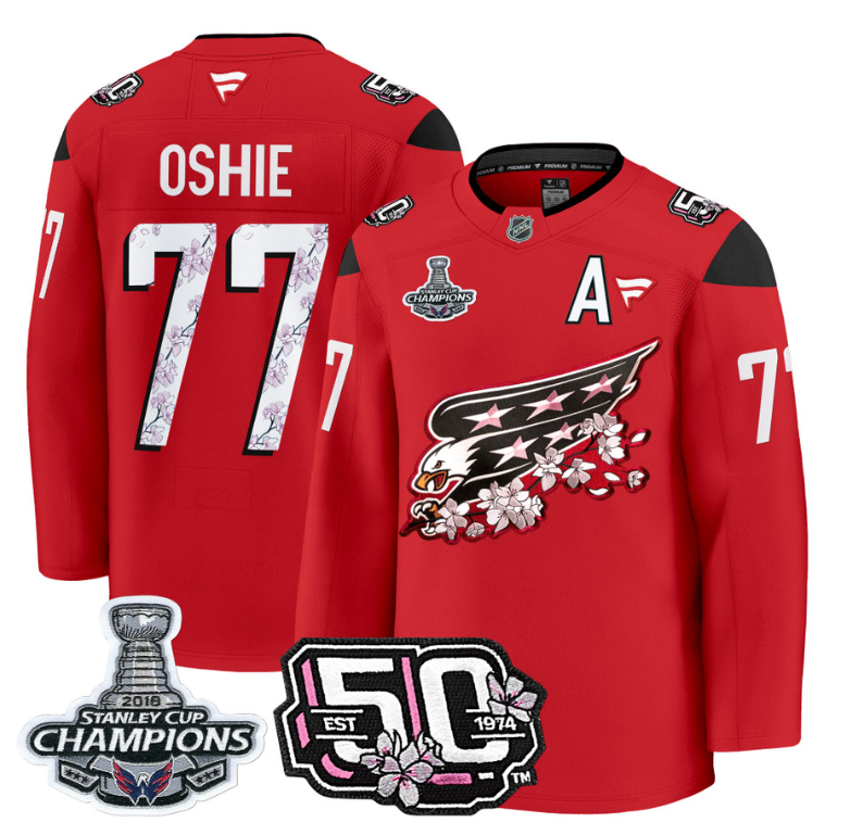 T.J. Oshie Jersey #77 Washington Capitals 50th 2018 Stanley Cup Champions Patch Red