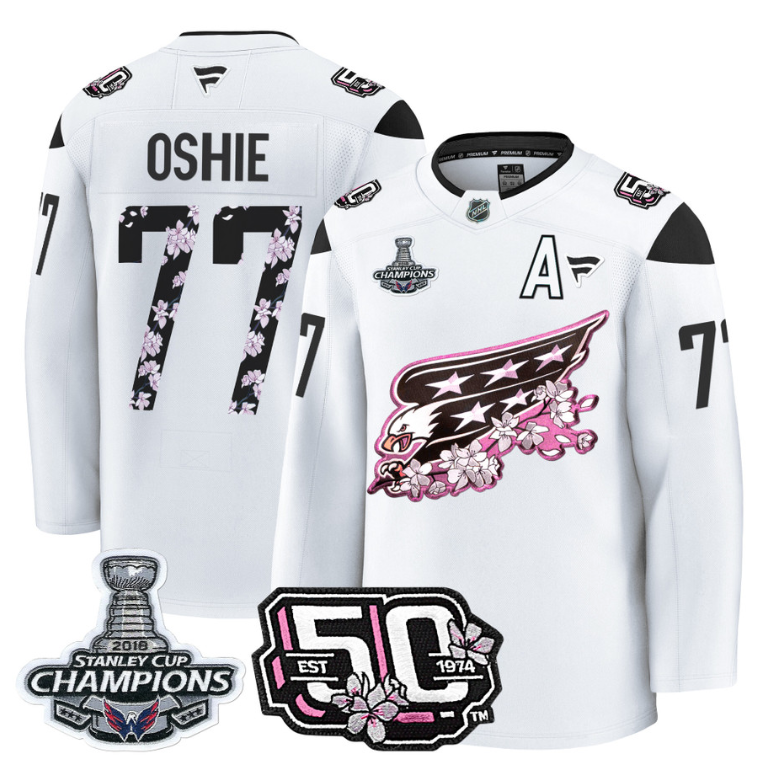 T.J. Oshie Jersey #77 Washington Capitals 50th 2018 Stanley Cup Champions Patch White