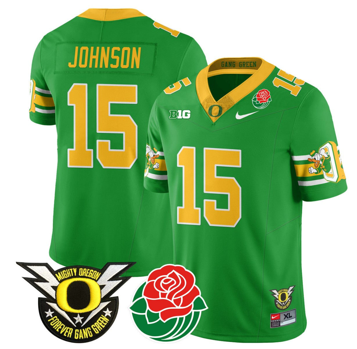 Tez Johnson Jersey #15 Oregon Ducks 2024 Rose Bowl Patch Football Green