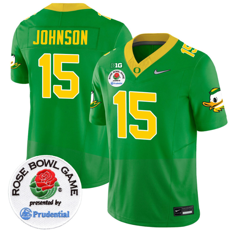 Tez Johnson Jersey #15 Oregon Ducks Rose Bowl Patch Vapor Limited V2 Green