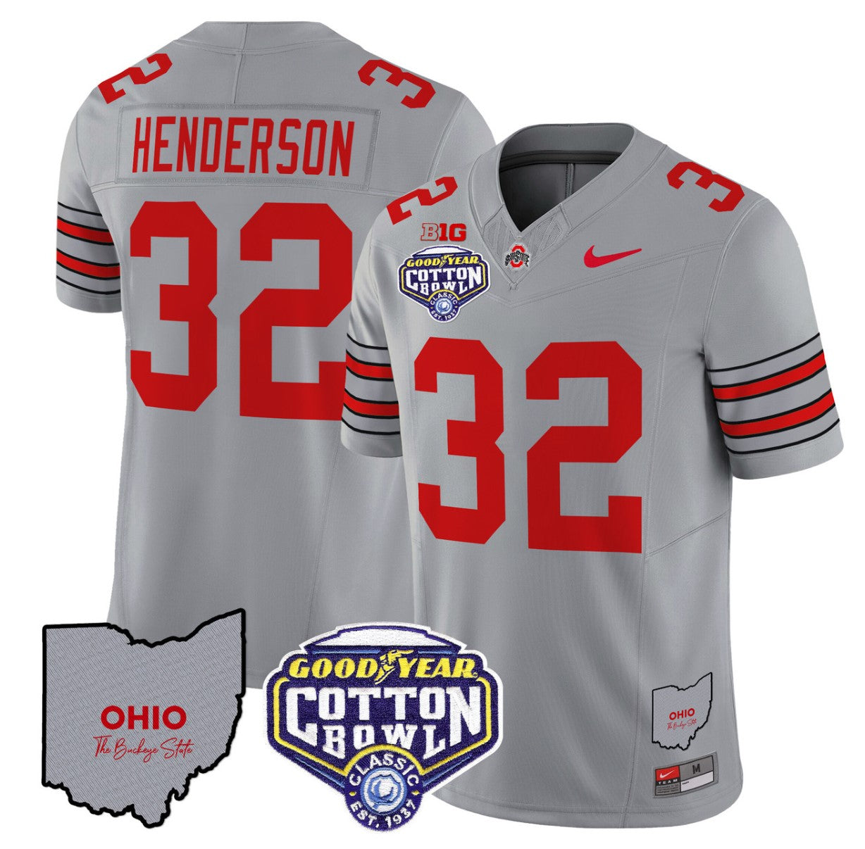 Treveyon Henderson Jersey #32 Ohio State Buckeyes Cotton Bowl Patch Gray