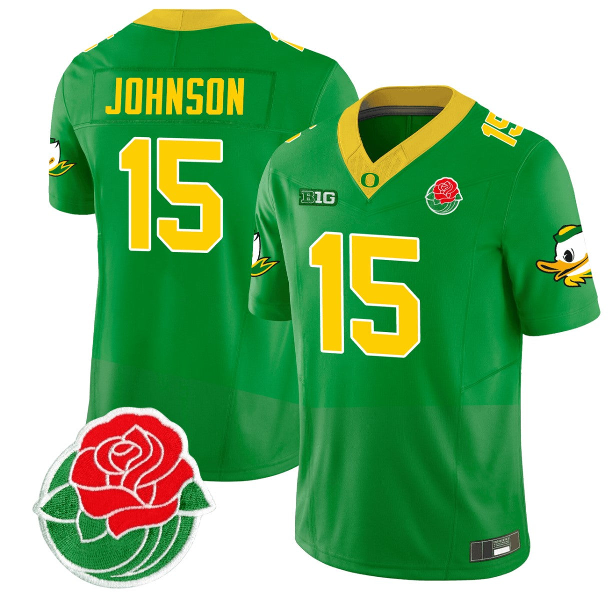 Tez Johnson Jersey #15 Oregon Ducks Rose Bowl Patch Vapor Football Green