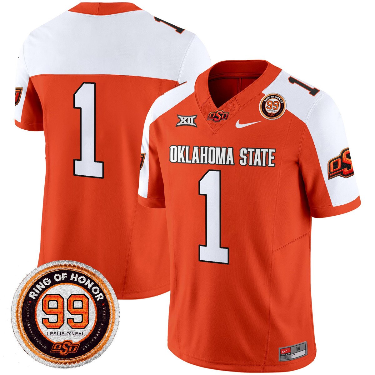 Team Jersey #1 Oklahoma State Cowboys 2025 Leslie O'neal Patch Orange Alter