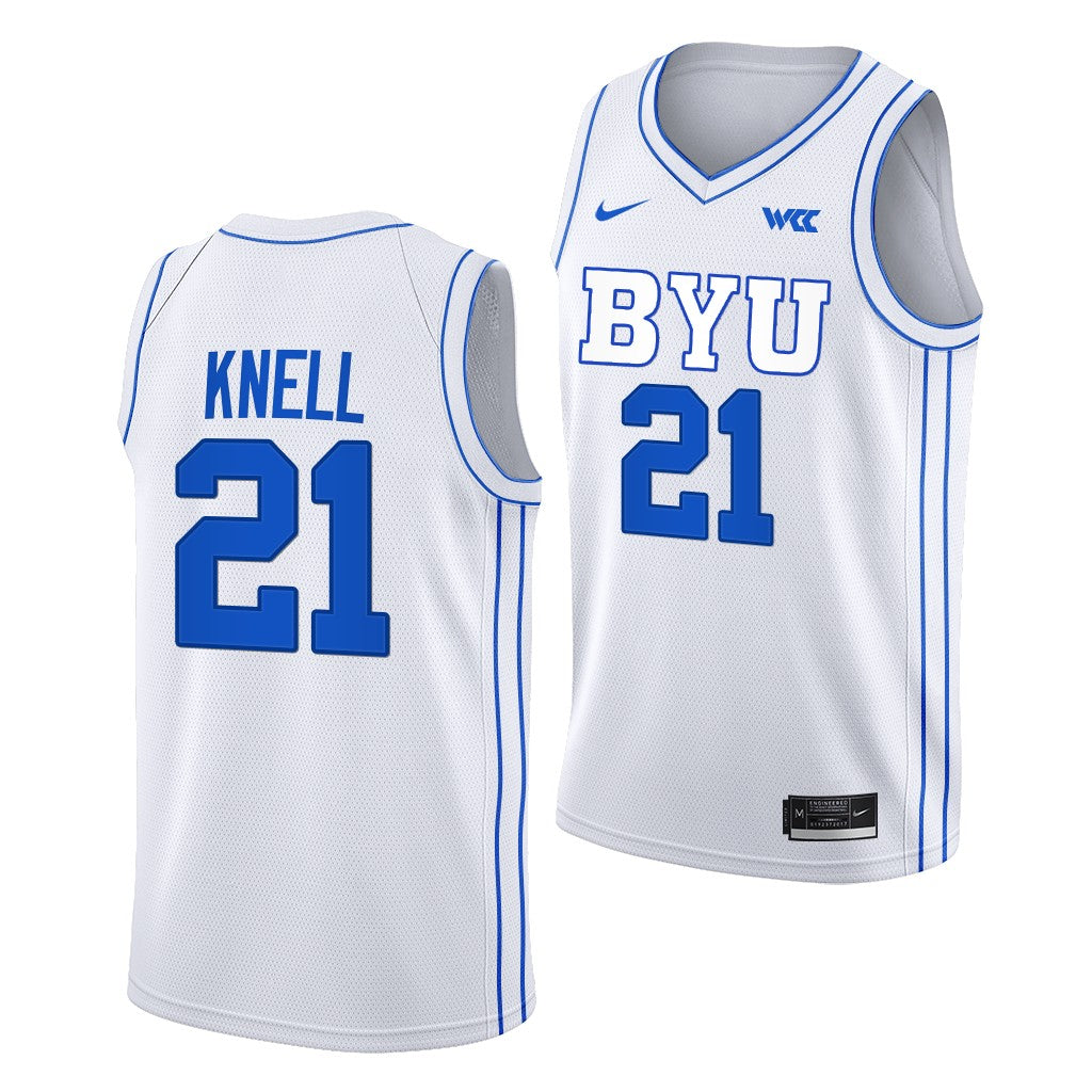 Trevin Knell Jersey BYU Cougars College Basketball White #21