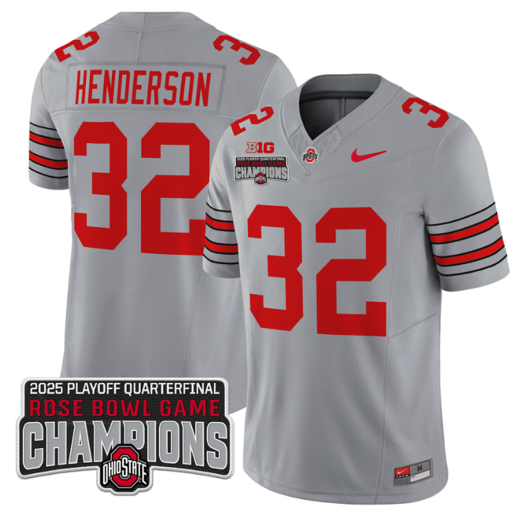Treveyon Henderson Jersey #32 Ohio State 2025 Rose Bowl Champions Patch Gray