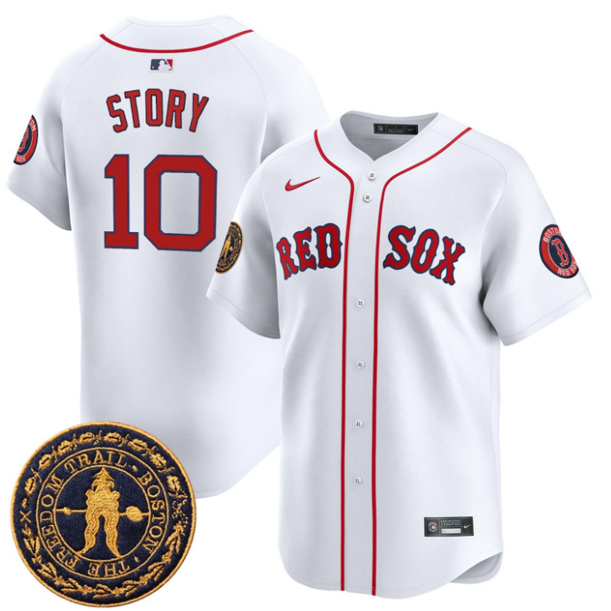 Trevor Story Jersey #10 Boston Red Sox Freedom Trail Patch Vapor Premier Limited Stitched White
