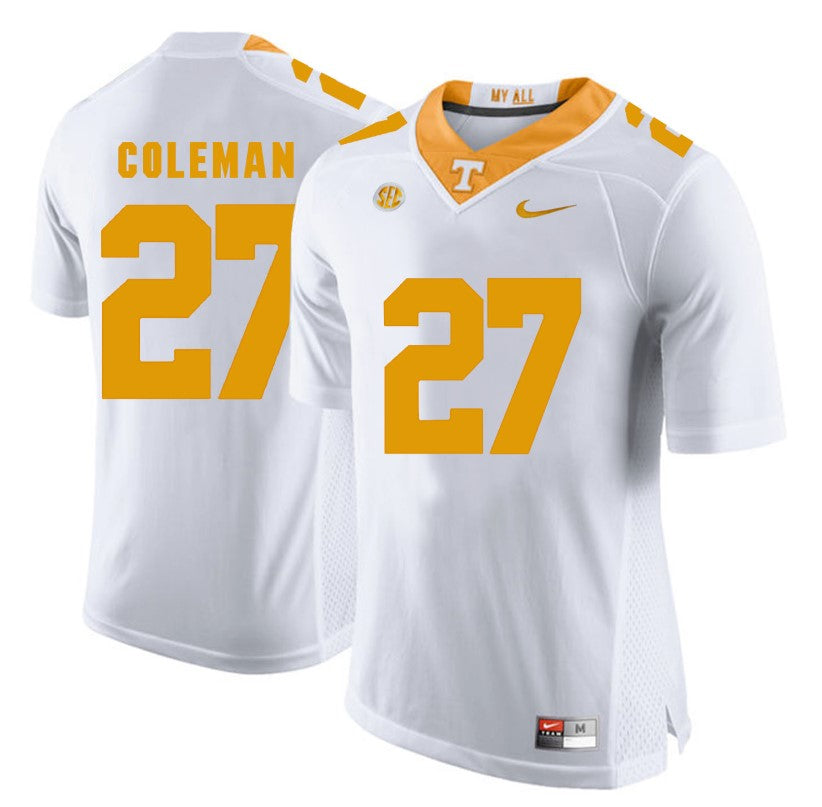 Tennessee Volunteers Justin Coleman Jersey #27 Football NCAA Jerseys White Orange