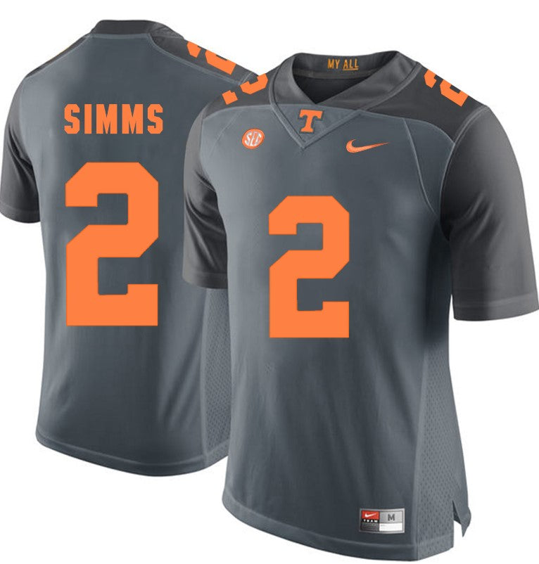 Tennessee Volunteers Matt Simms Jersey #2 Football NCAA Jerseys Gray Orange