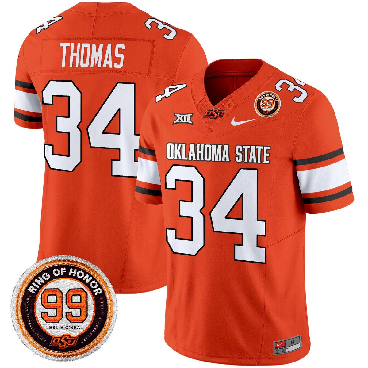 Thurman Thomas Jersey #34 Oklahoma State Cowboys 2025 Leslie O'neal Orange