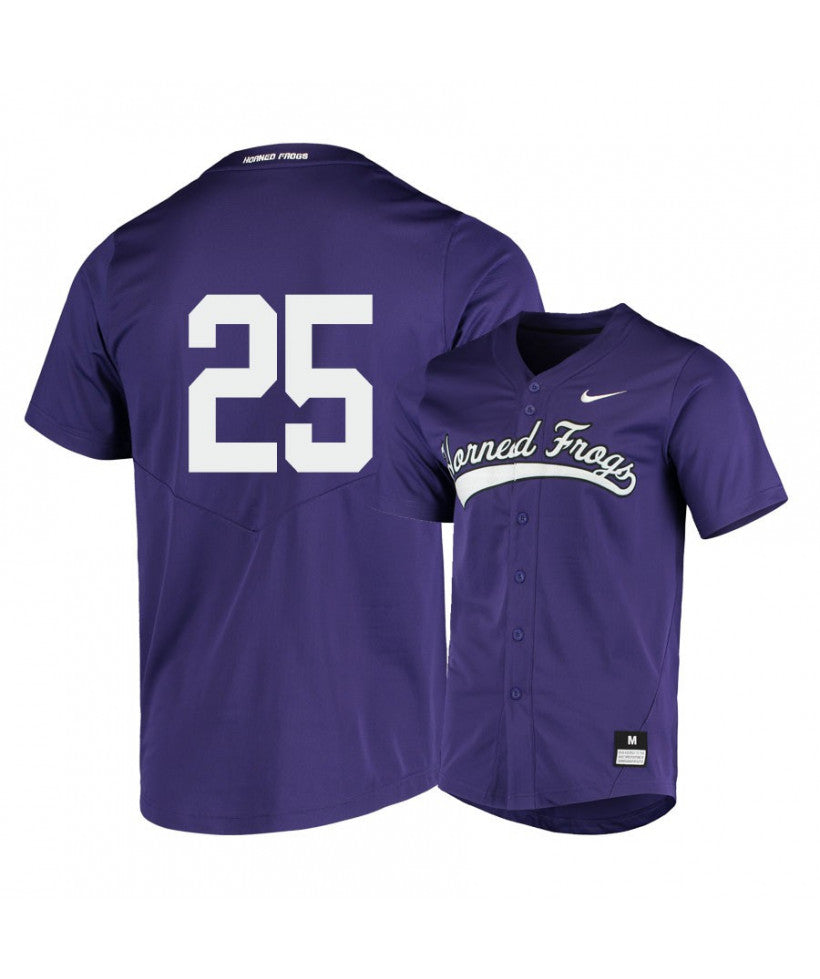 TCU Horned Frogs 25 Tommy Sacco Purple Elite Baseball Jersey