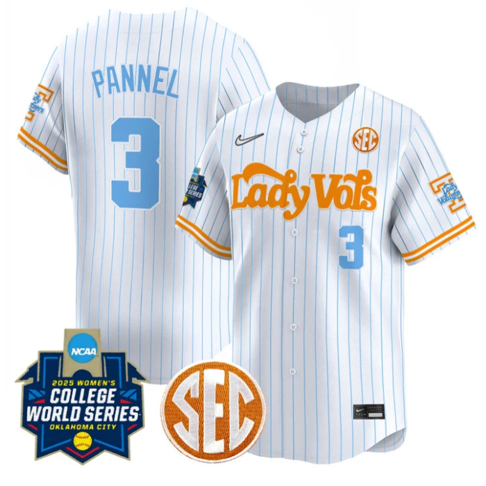 Taylor Pannel Jersey #3 Tennessee Volunteers Softball 2025 World Series Stitched Pinstripe
