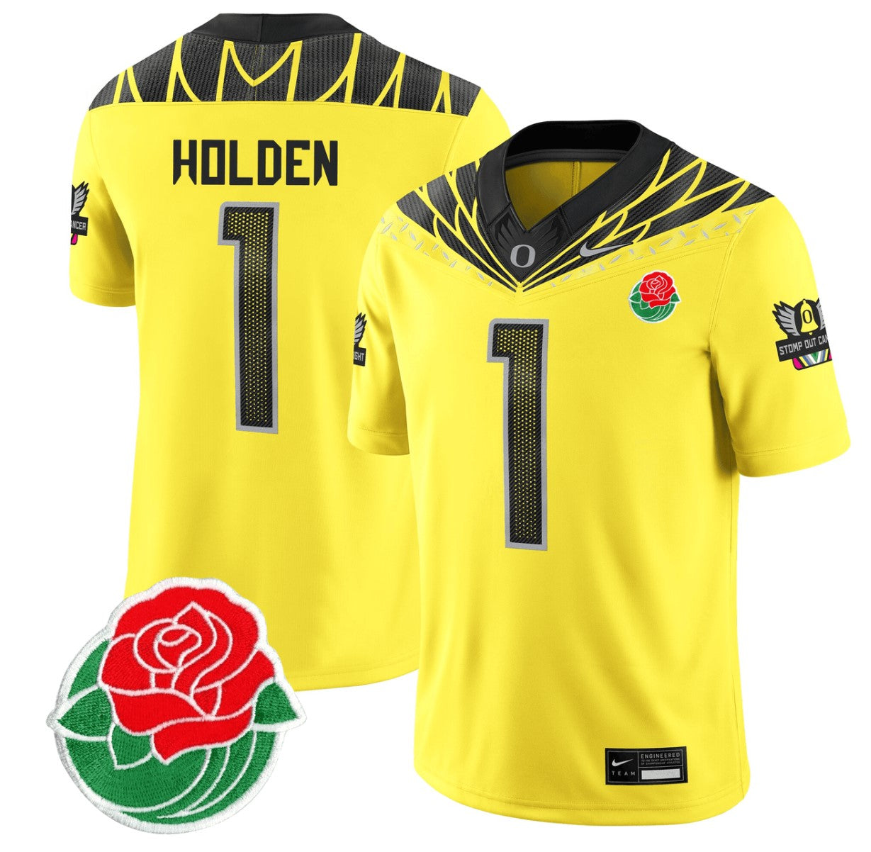 Traeshon Holden Jersey #1 Oregon Ducks Rose Bowl Patch Vapor Football Yellow