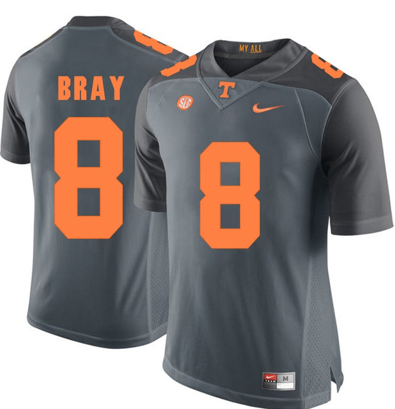 Tennessee Volunteers Tyler Bray Jersey #8 Football NCAA Jerseys Gray