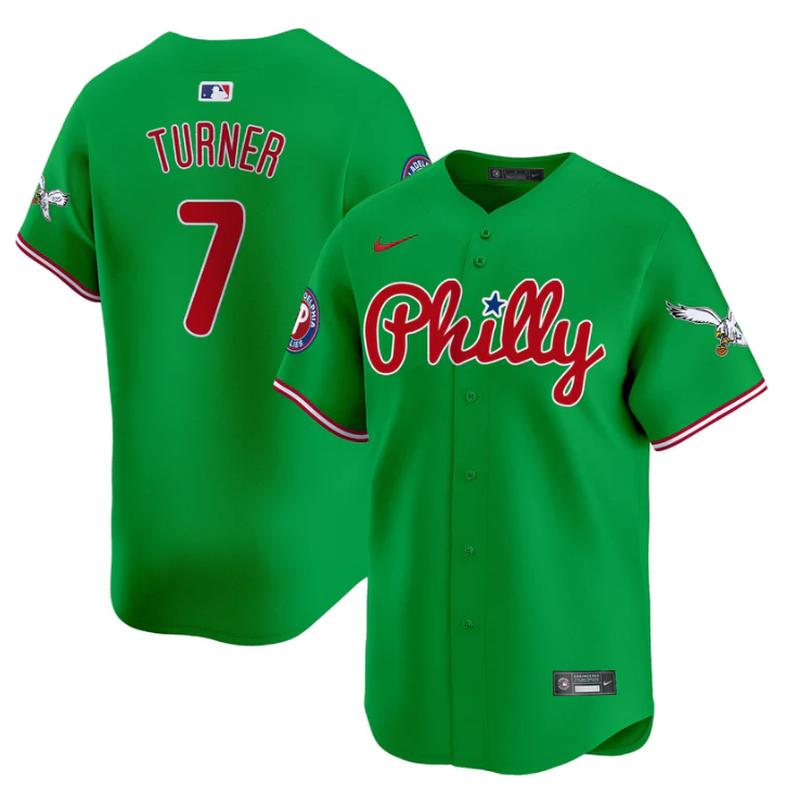 Trea Turner Jersey #7 Phillies and Eagles Vapor Premier Limited Stitched Green