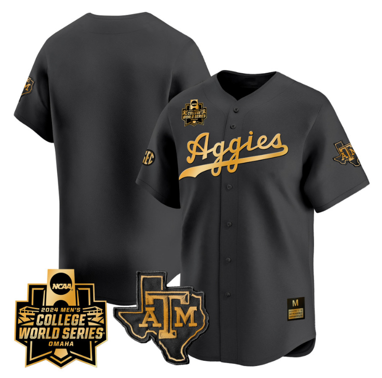 Texas AM Aggies Team Jersey 2024 College World Series Vapor Premier Limited NCAA Baseball Stitched Black Gold