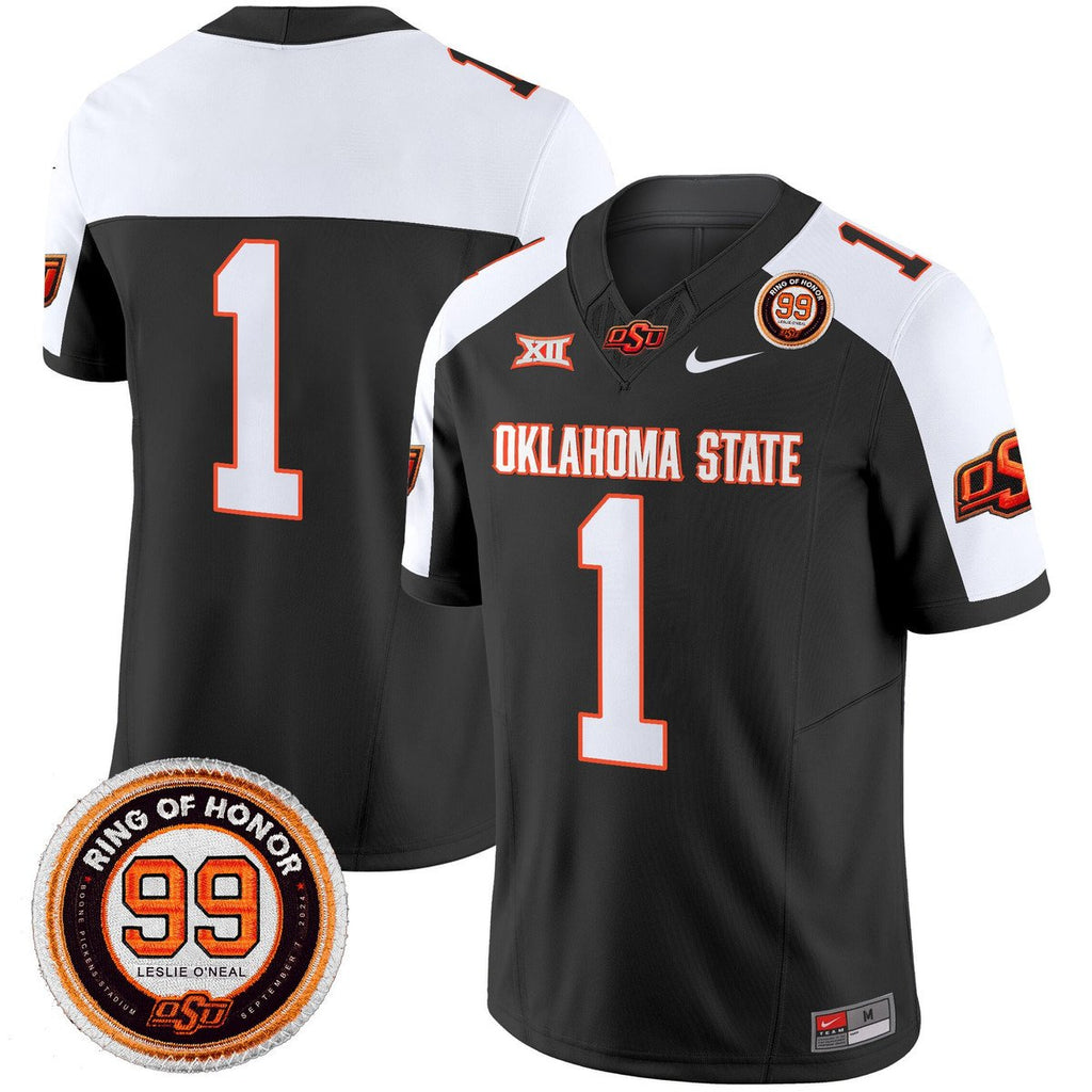 Team Jersey #1 Oklahoma State Cowboys 2025 Leslie O'neal Patch Black Alter