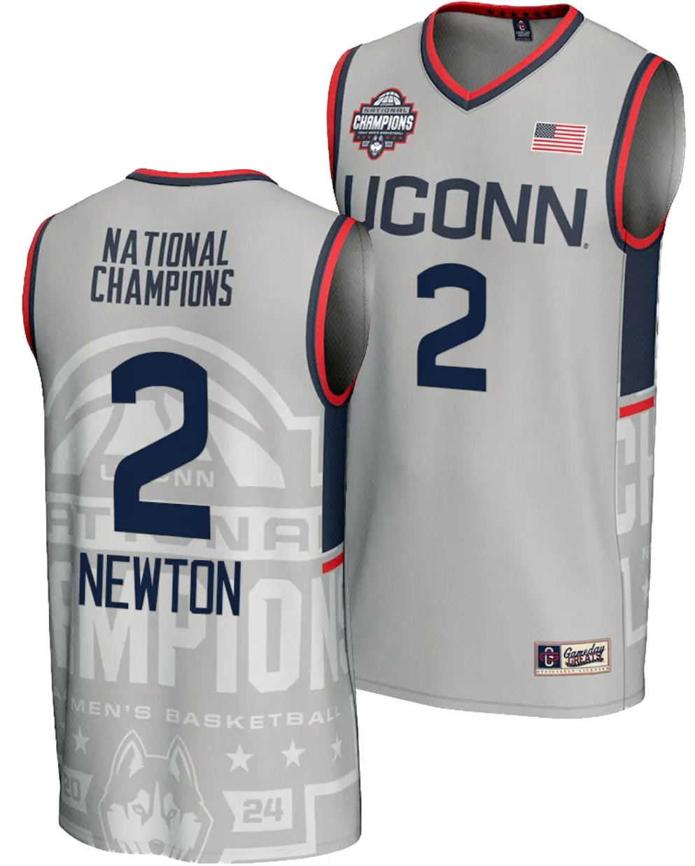 Tristen Newton Jersey #2 UConn Huskies 2024 NCAA Basketball National Champions Lightweight Gray
