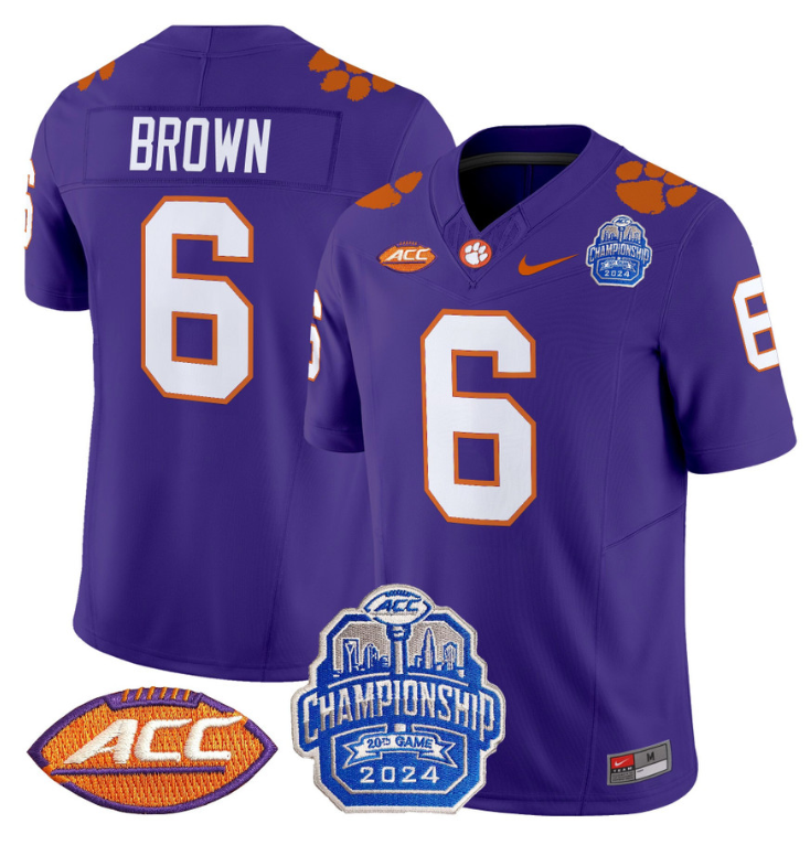 Tyler Brown Jersey #6 Clemson Tigers 2024 ACC Championship Patch Purple
