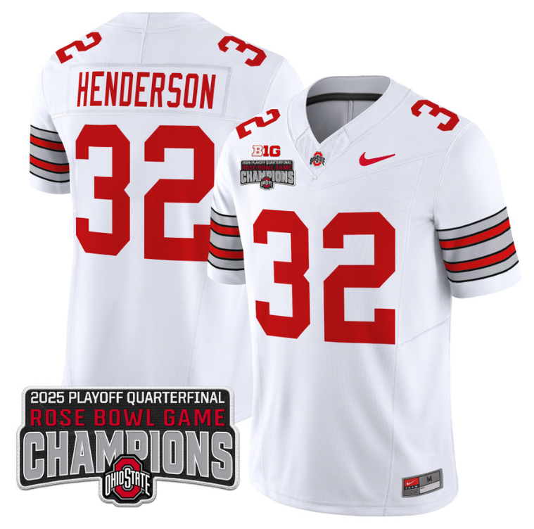 Treveyon Henderson Jersey #32 Ohio State 2025 Rose Bowl Champions Patch White