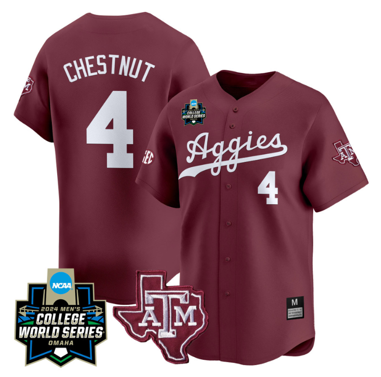 Travis Chestnut Jersey #4 Texas AM Aggies 2024 College World Series Vapor Premier Limited NCAA Baseball Stitched Maroon