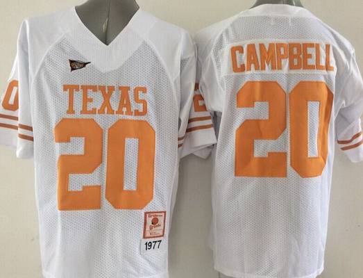 Texas Longhorns #20 Earl Campbell White Throwback NCAA Football Jersey