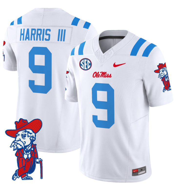 Tre Harris Jersey #9 Ole Miss Rebels Vapor Limited College Football Stitched 2024 White