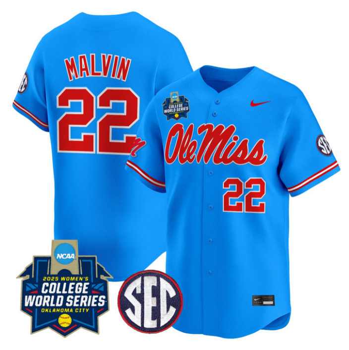 Taylor Malvin Jersey #22 Ole Miss Rebels Softball 2025 World Series Blue