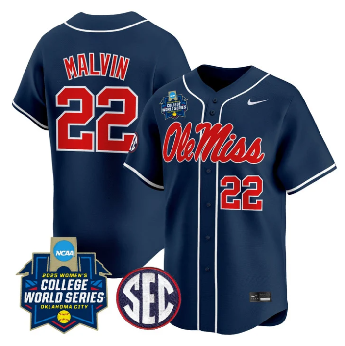 Taylor Malvin Jersey #22 Ole Miss Rebels Softball 2025 World Series Navy