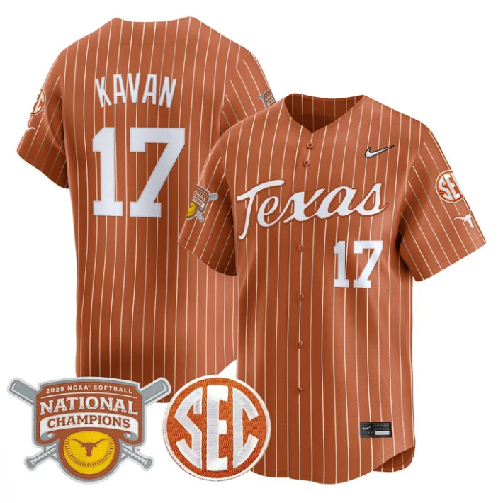 Teagan Kavan Jersey #17 Texas Longhorns 2025 National Champions Orange Pinstripe