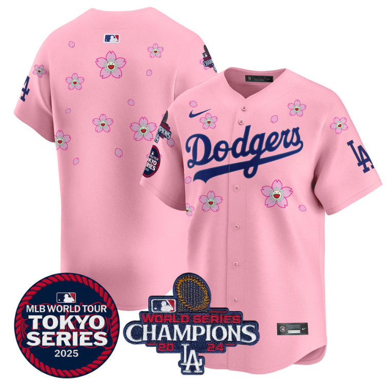 Team Jersey No Name Dodgers Tokyo Series 2025 World Series Champions Patch Cherry Blossom