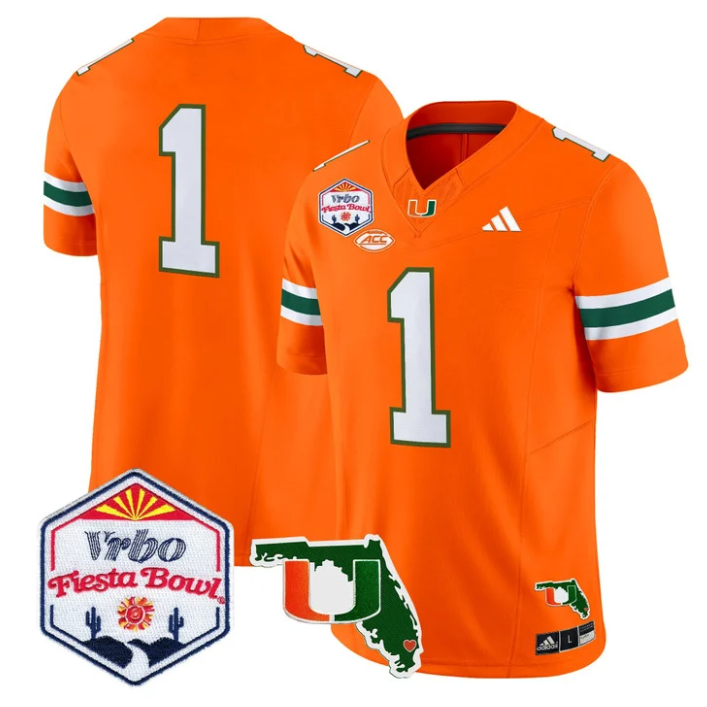 Team Jersey #1 Miami Hurricanes 2026 Fiesta Bowl Florida Stitched Orange