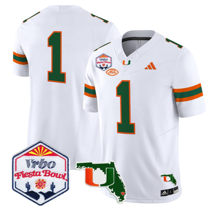 Team Jersey #1 Miami Hurricanes 2026 Fiesta Bowl Florida Stitched White