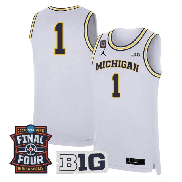 Team Jersey #1 Michigan Wolverines 2026 Final Four Patch Stitched White