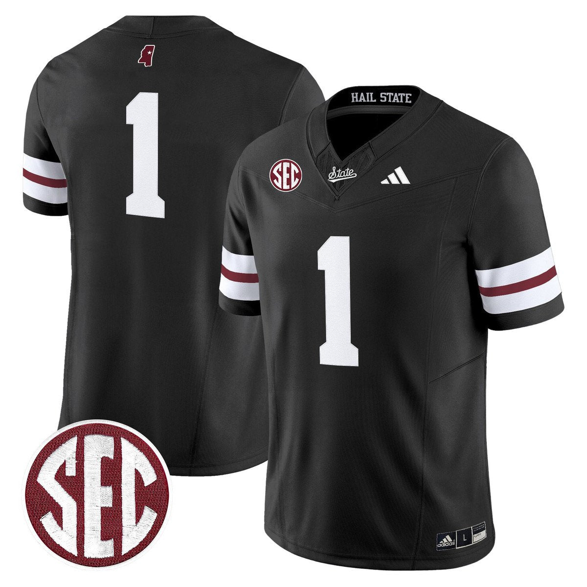 Team Jersey #1 Mississippi State Bulldogs Dark Mode Stitched Black