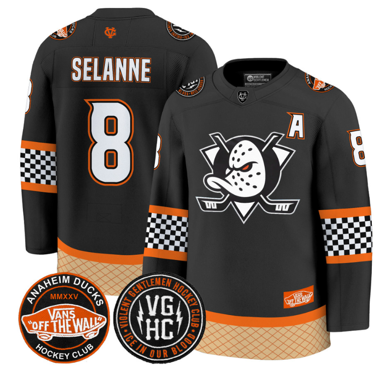Teemu Selänne Jersey #8 Anaheim Ducks Checkerboard 2025 Premium Stitched Black
