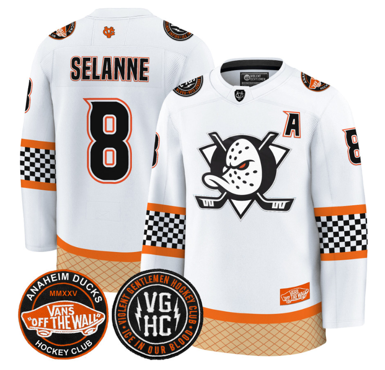 Teemu Selänne Jersey #8 Anaheim Ducks Checkerboard 2025 Premium Stitched White