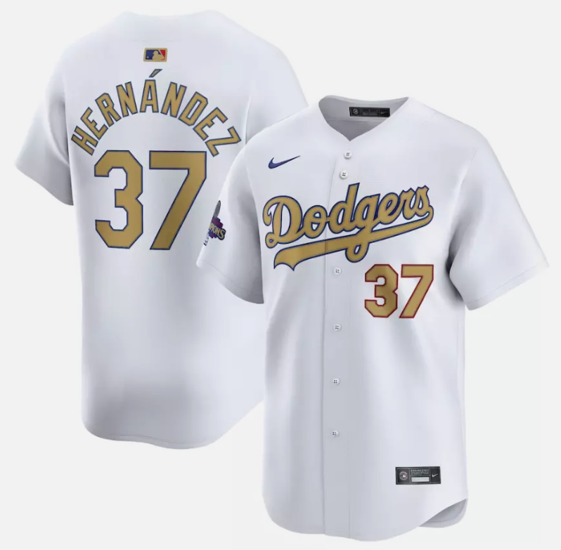 Teoscar Hernandez Jersey #37 Dodgers White 2025 Gold Collection Limited Stitched